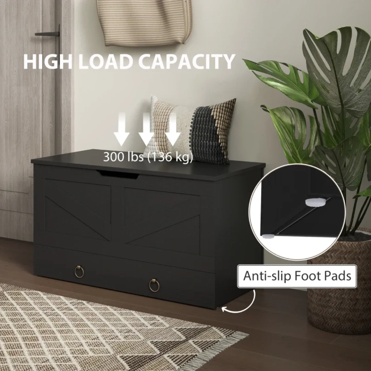 HOMCOM 31.5 Inches Storage Chest, Storage Trunk image indicator(7)