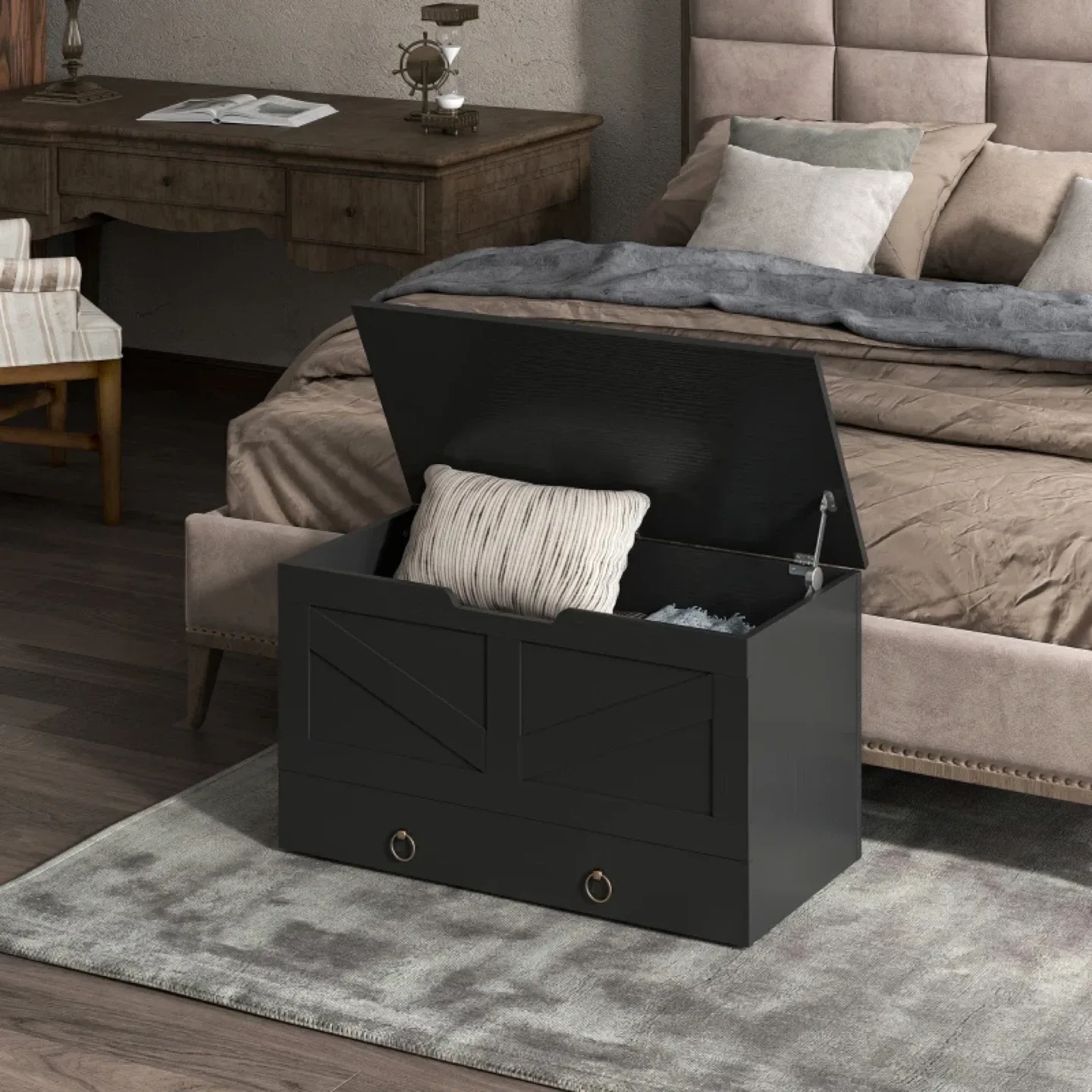 HOMCOM 31.5 Inches Storage Chest, Storage Trunk image indicator(8)