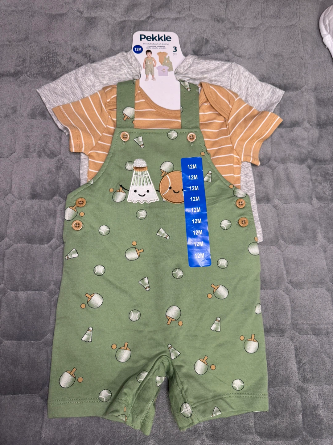 Pekkle 12M Overall, Bodysuit & T-Shirt Set - New