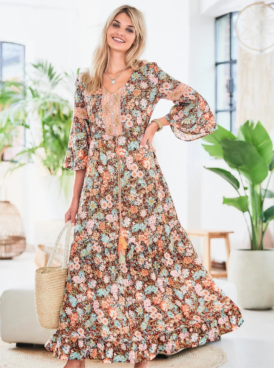 Linea Tesini Floral Bohemian Maxi Dress size 12
