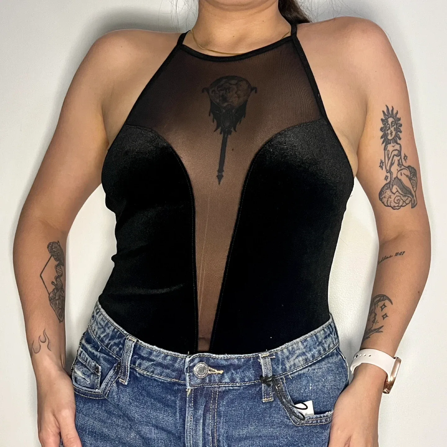 Black Mesh & Velvet Bodysuit thumbnail
