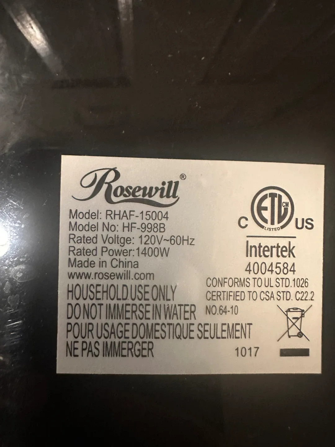 Rosewill Air Fryer - Model HF-998B image indicator(5)