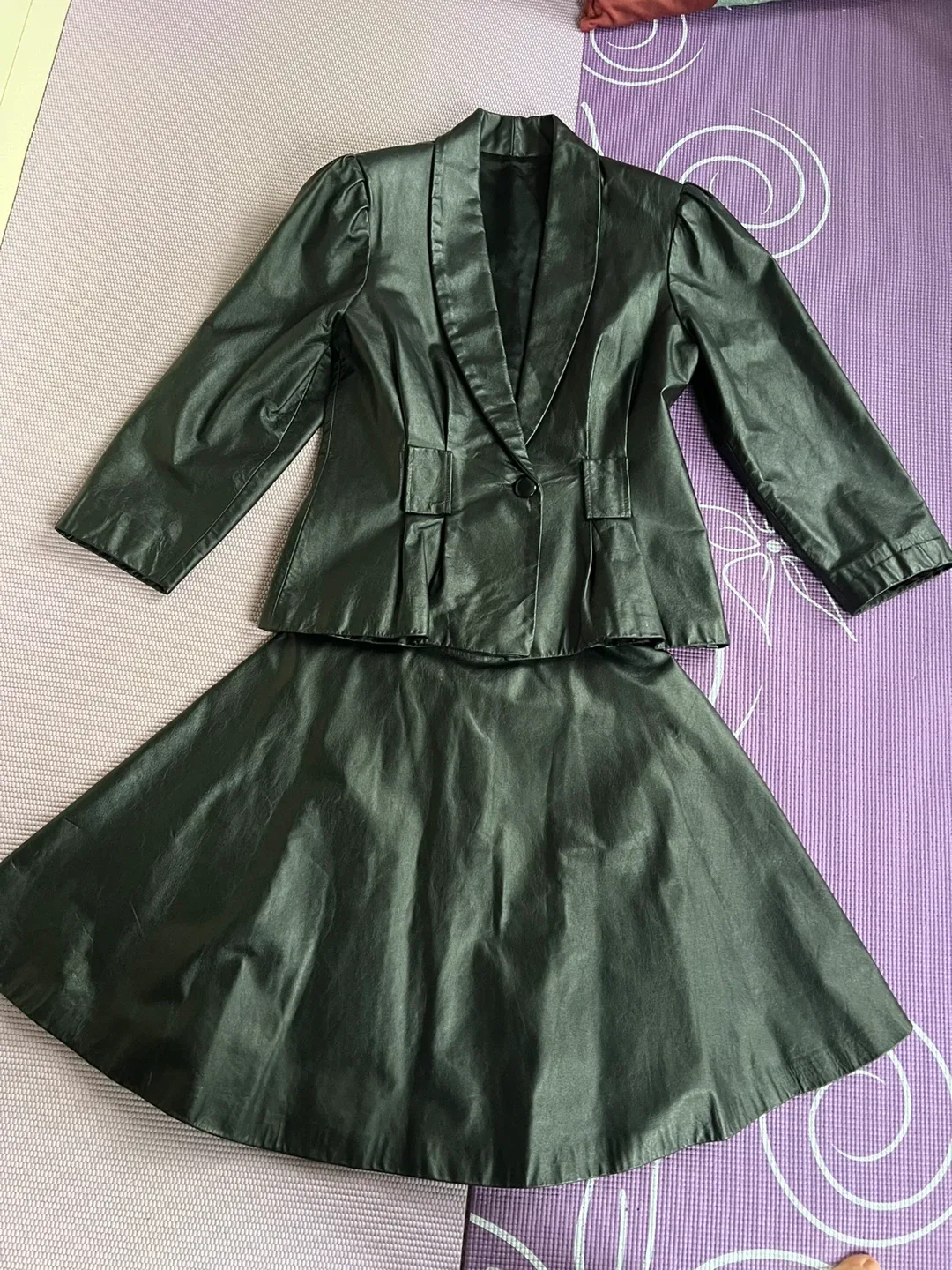 Black Genuine Leather Skirt Suit