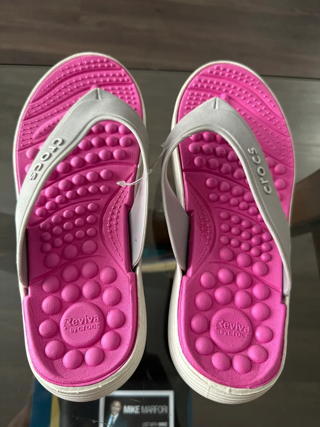 Crocs Reviva Pink & White Flip Flops