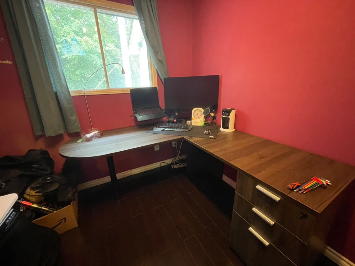 L-Shaped Wooden Desk with Drawers