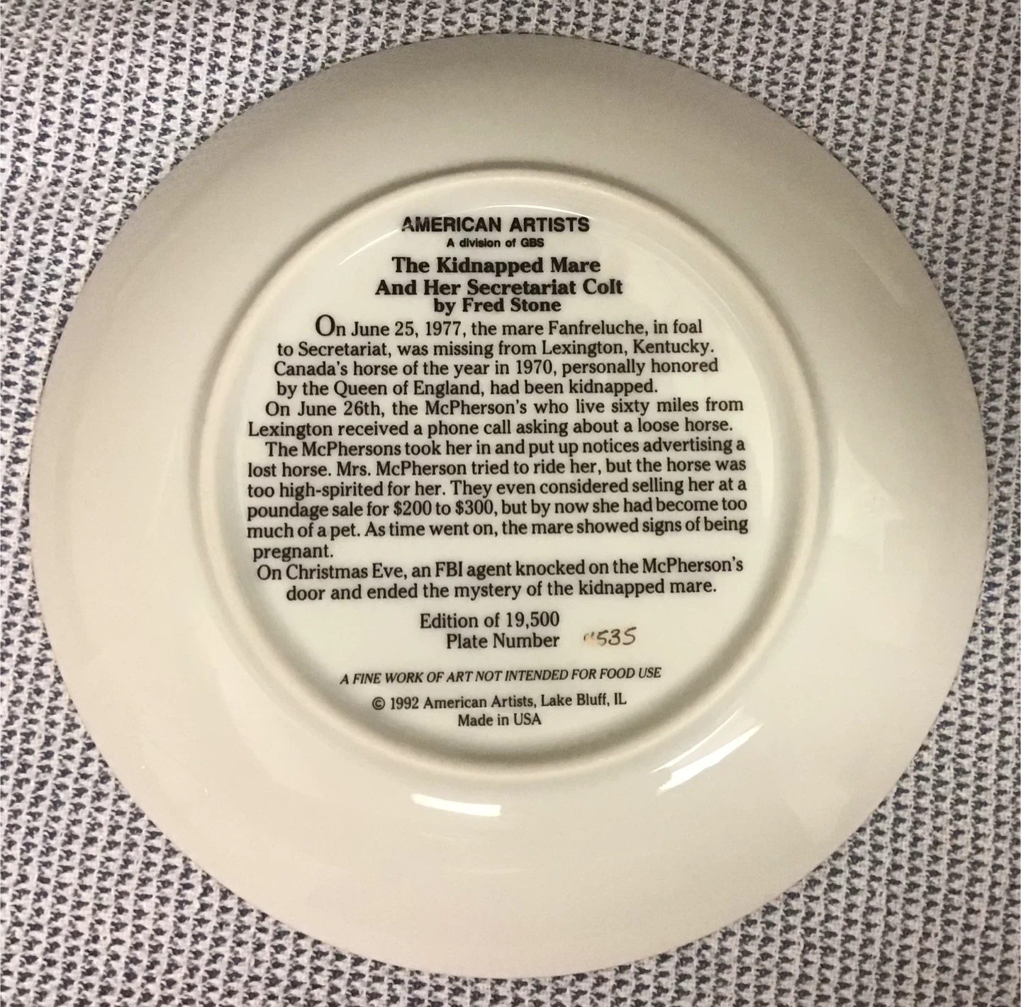 American Artists 'The Kidnapped Mare' Plate - photo 4