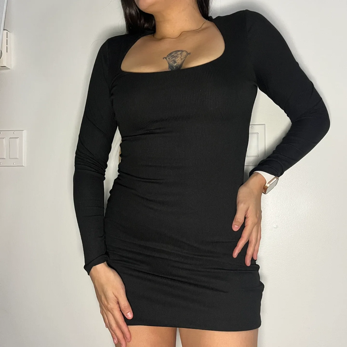 Black Long Sleeve Mini Dress image indicator(2)