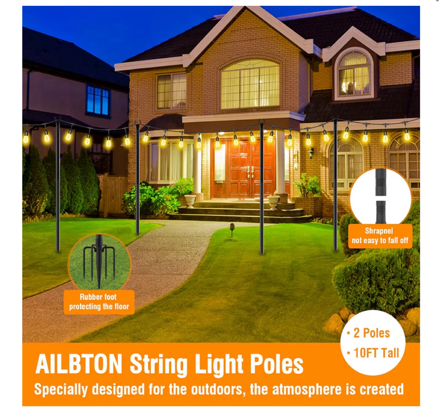 2 String Light Poles - 10FT Tall