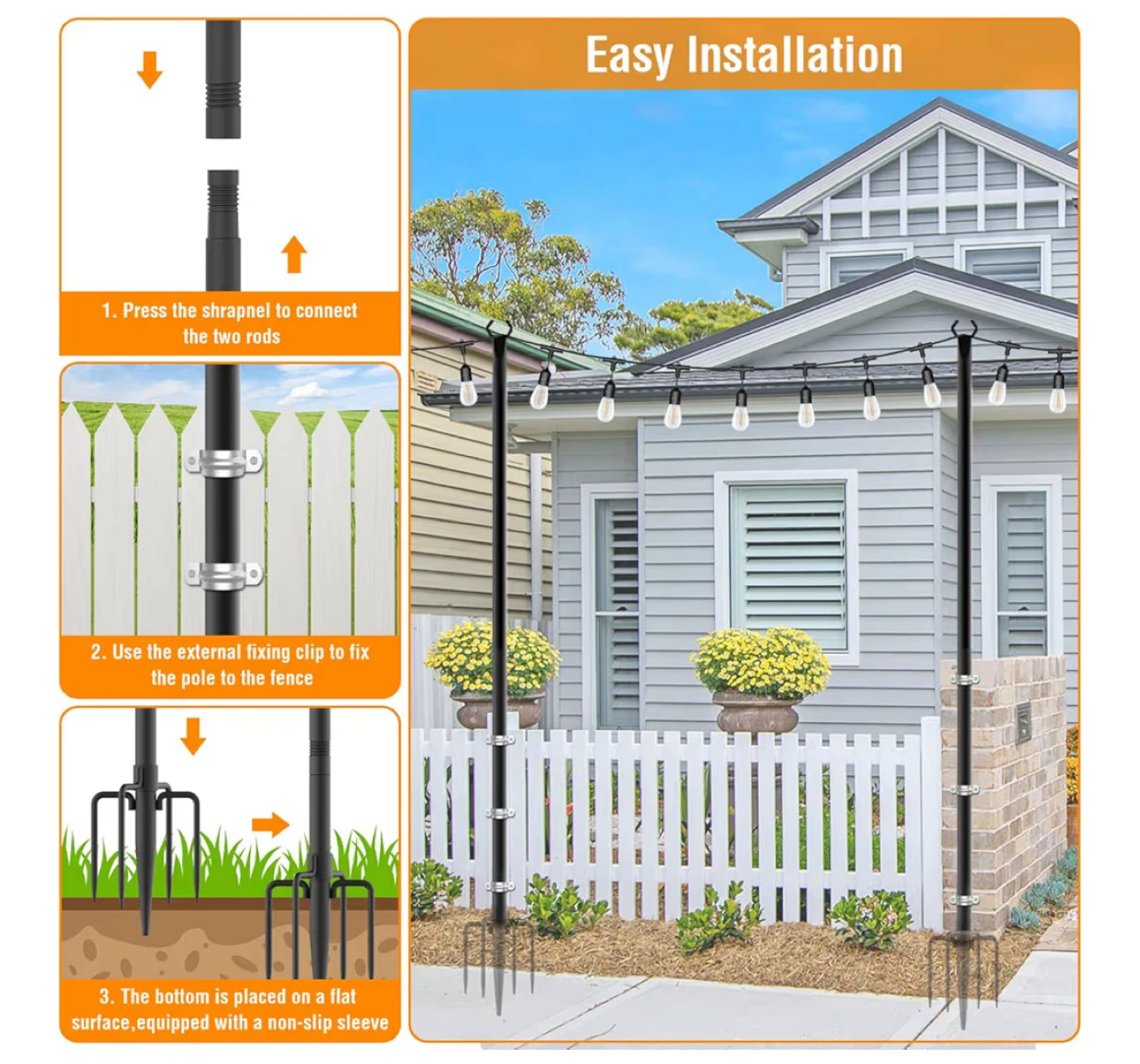 2 String Light Poles - 10FT Tall - photo 3