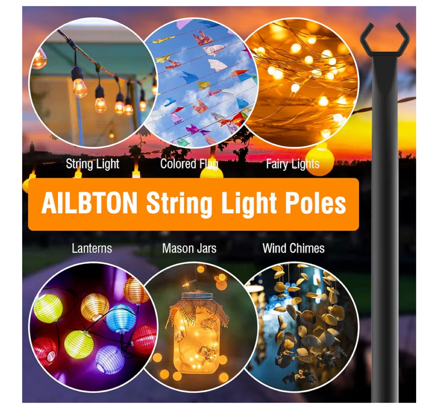 2 String Light Poles - 10FT Tall - photo 2