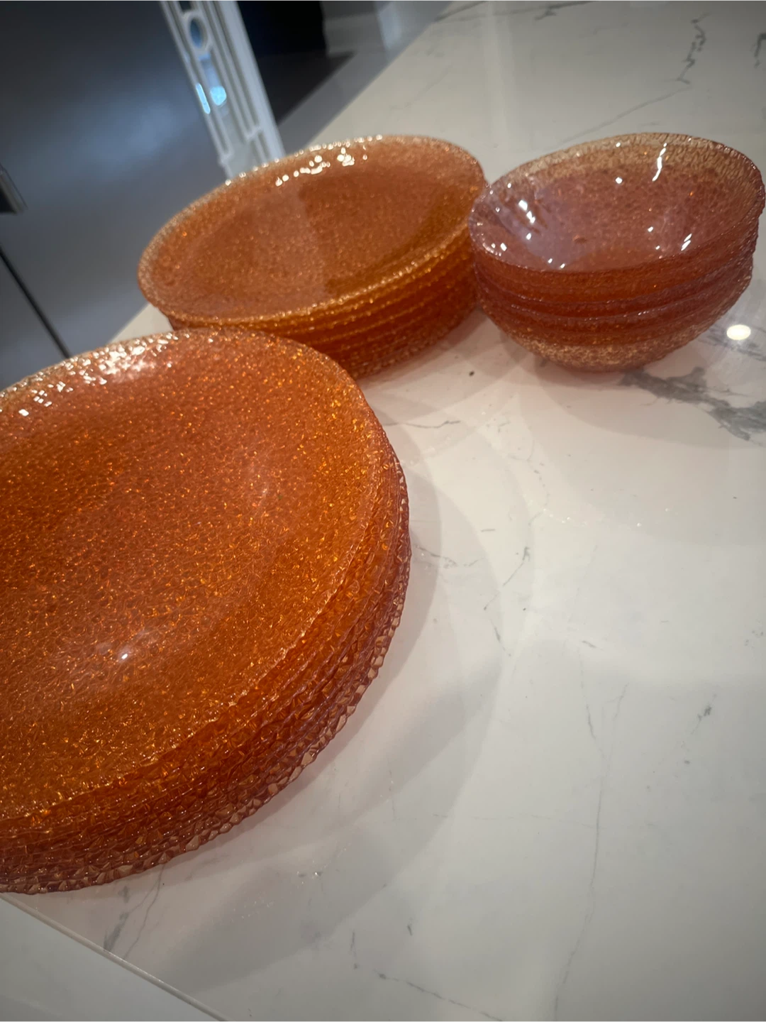 Textured Amber Glass Bowls and Plates