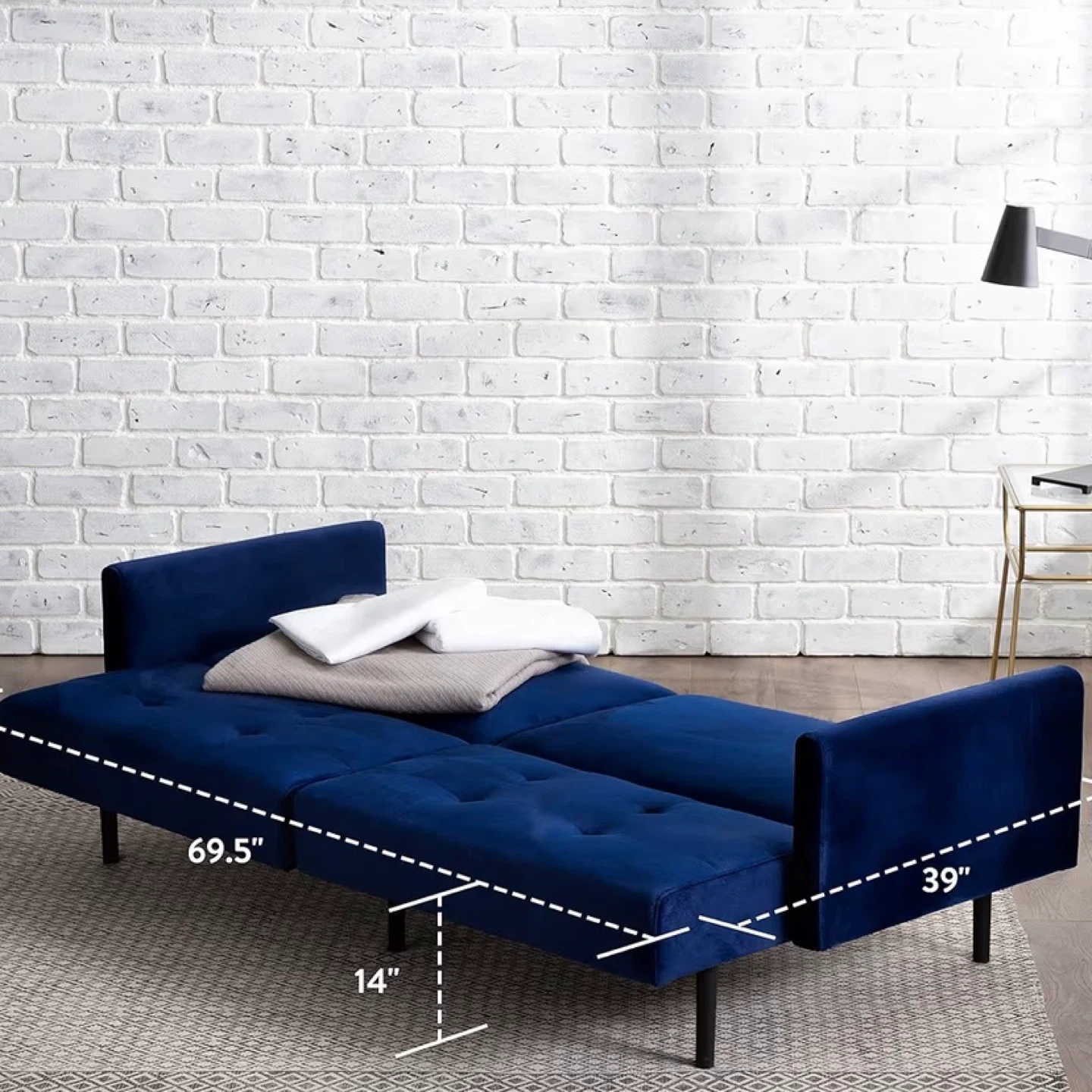 Blue Velvet Futon Sofa Bed (74") - photo 4