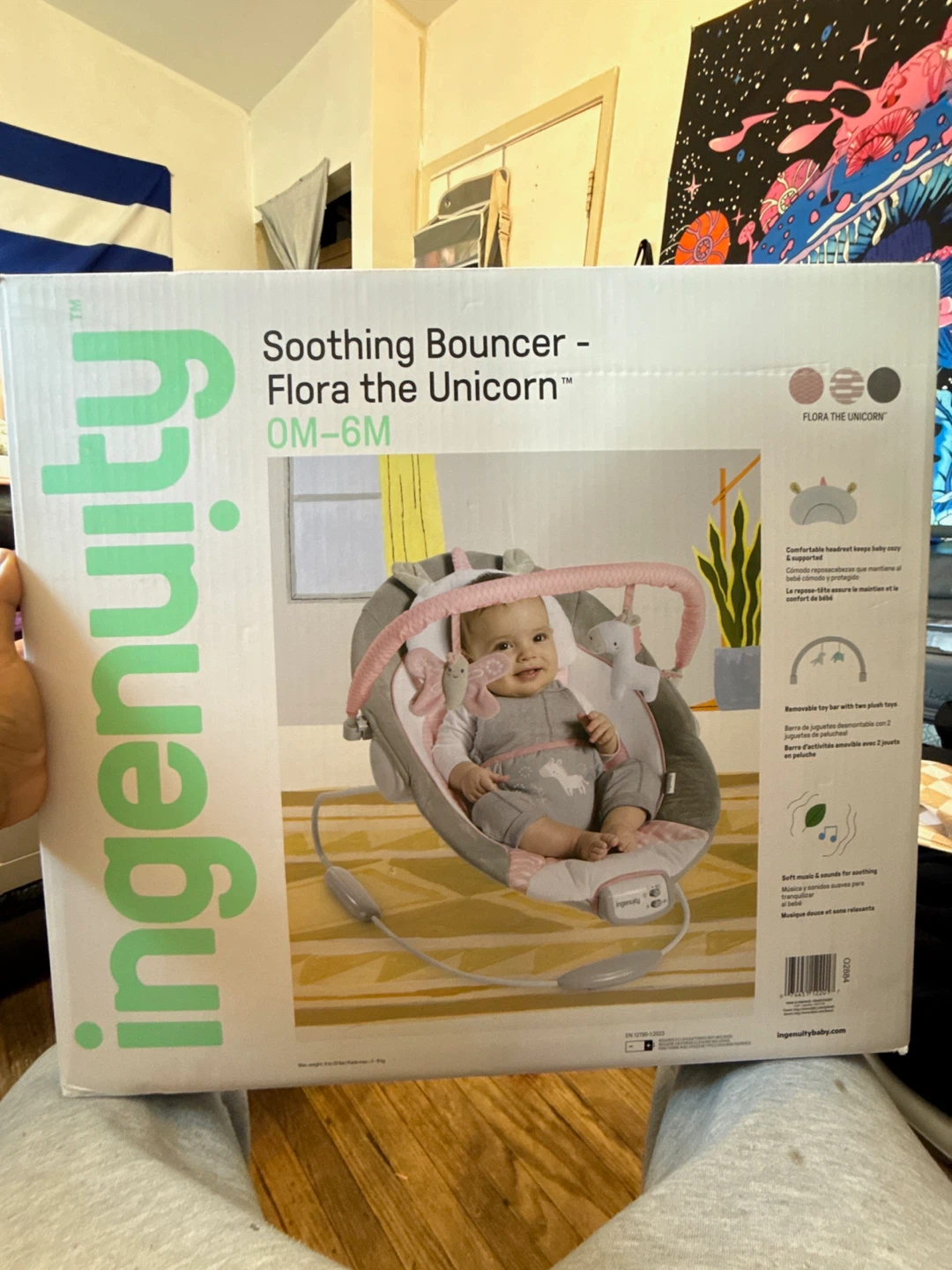 Ingenuity Soothing Bouncer - Flora the Unicorn 0-6M