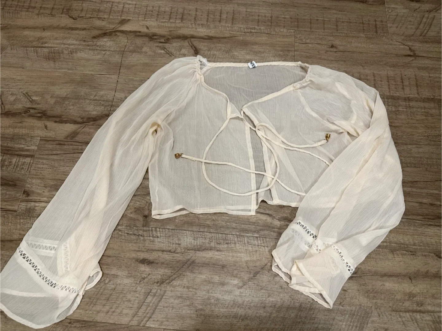 Sheer Ivory Tie-Front Crop Top thumbnail