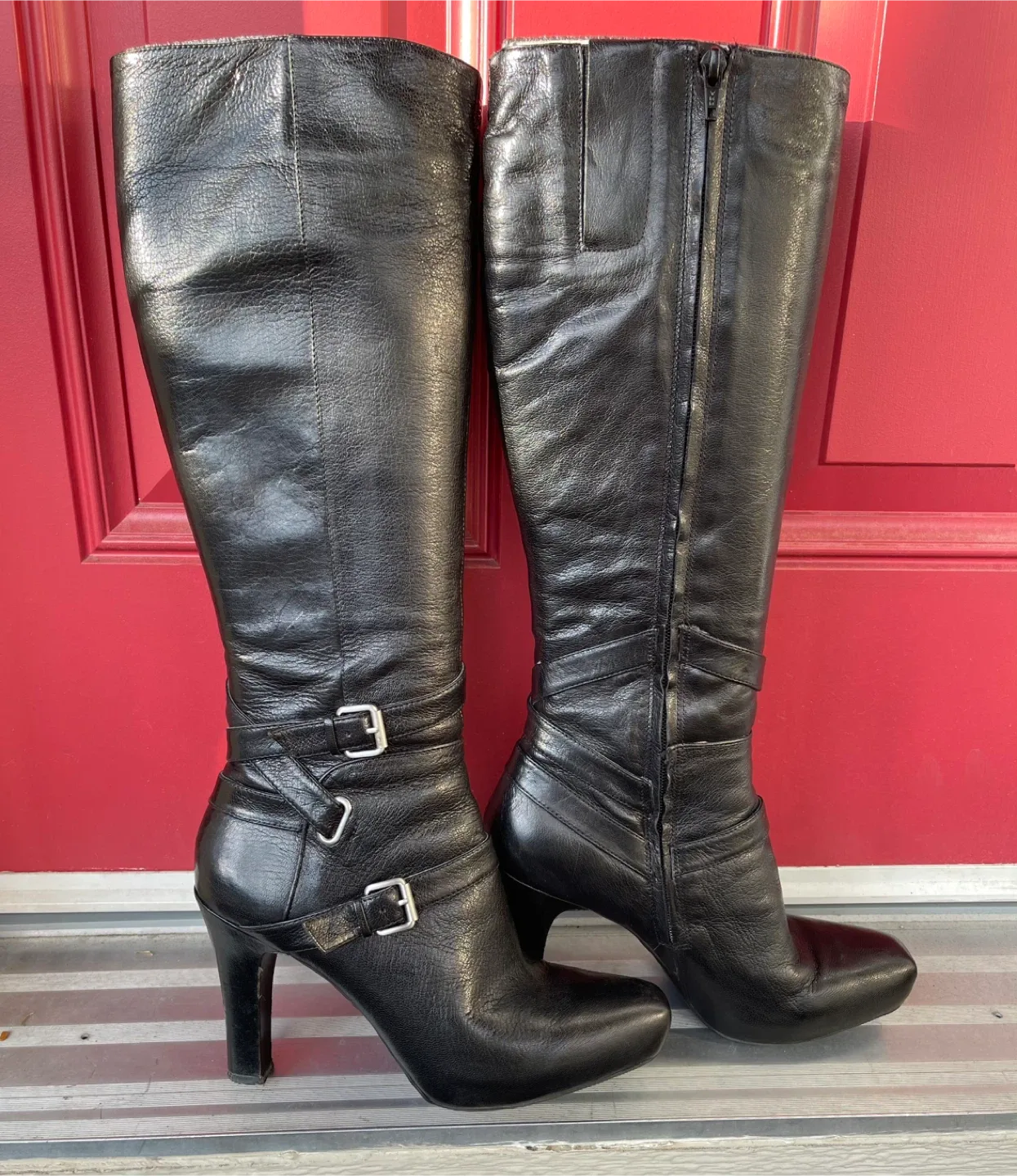 Nine West Black Leather Knee High Boots