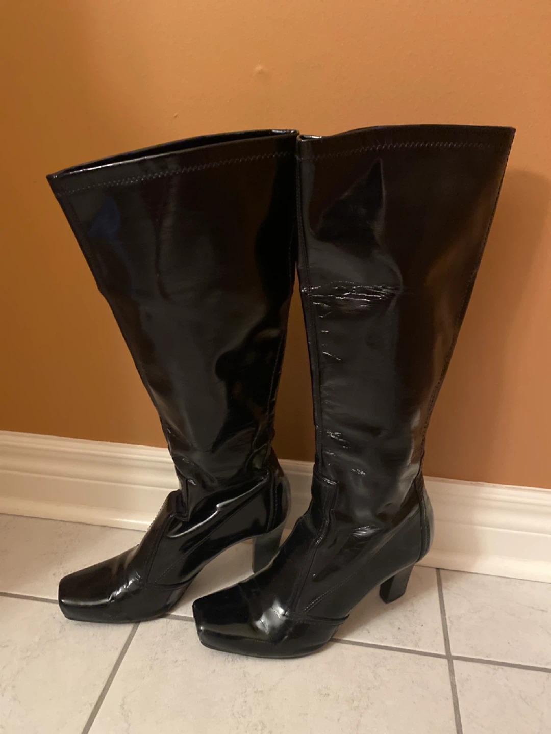Black Patent Leather Knee-High Boots