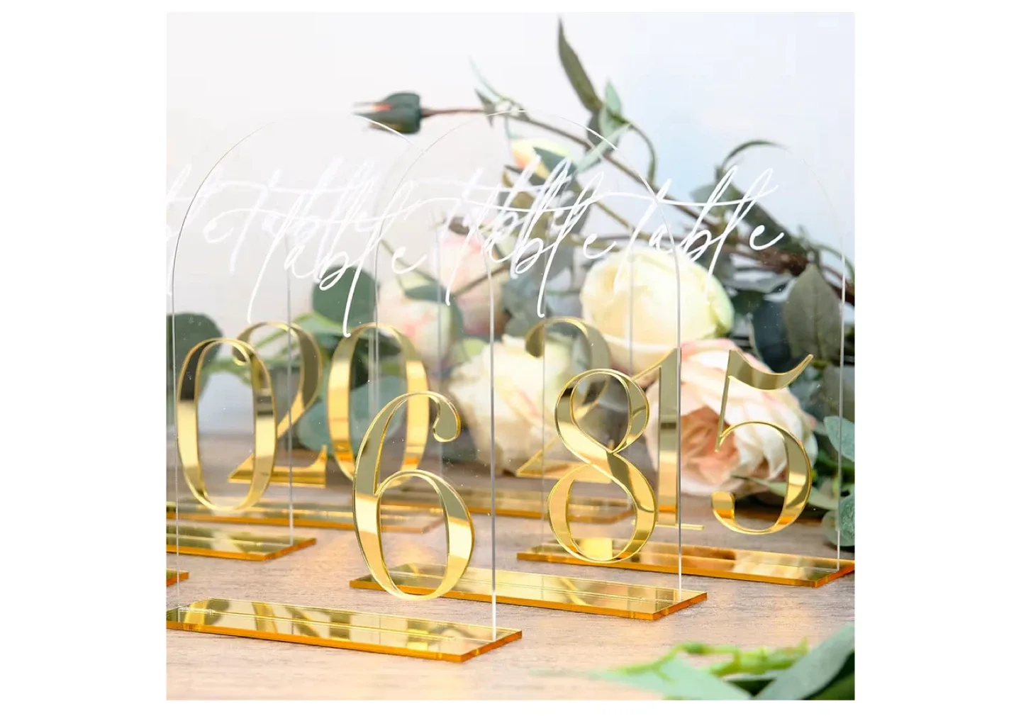 1-20 Clear Acrylic Table 3D Gold Numbers with Gold Base thumbnail