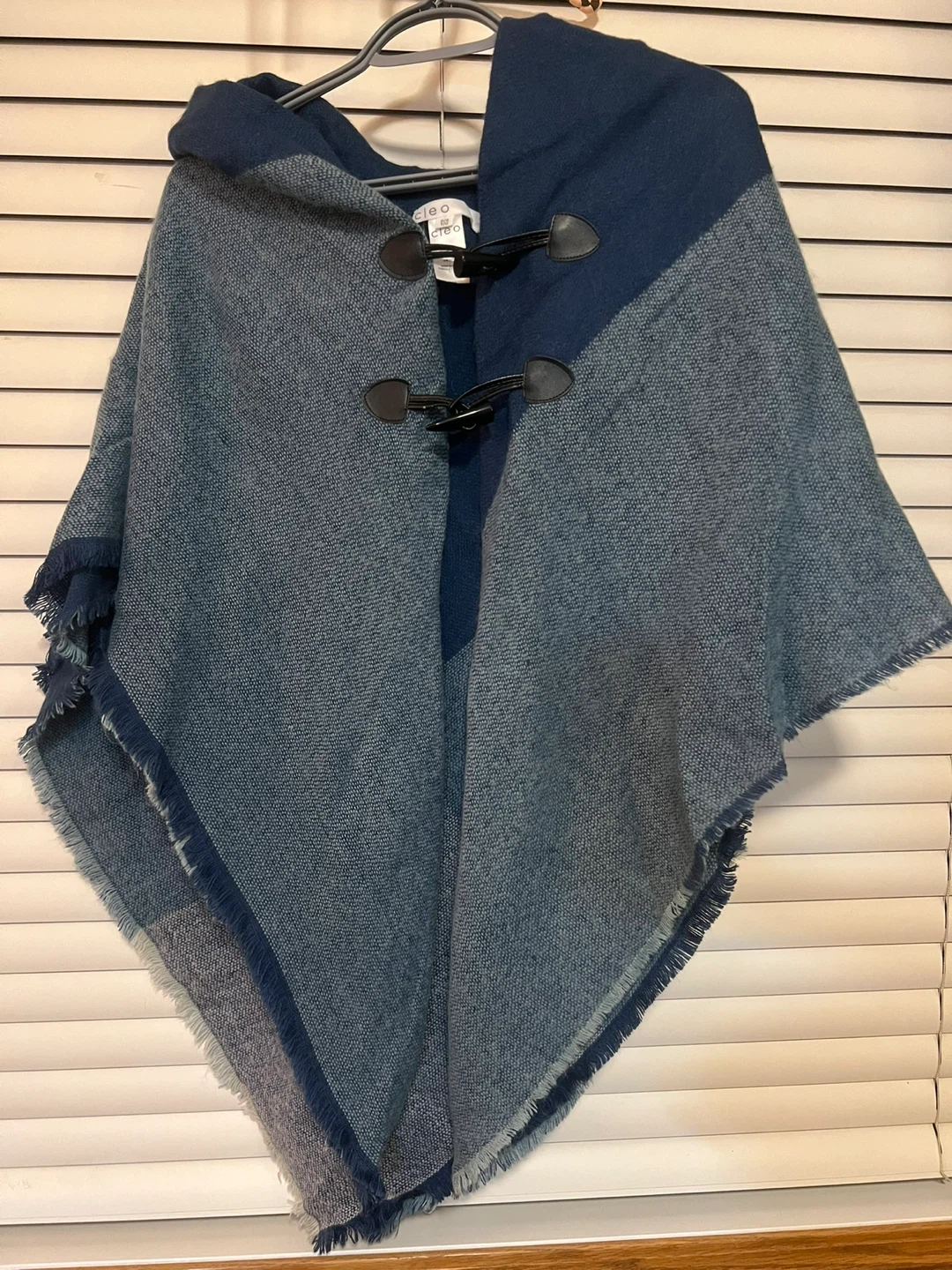 Cleo Blue Hooded Poncho - One Size