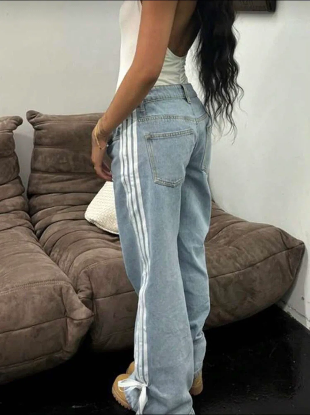 Adidas Blue Jeans with White Stripes image indicator(2)