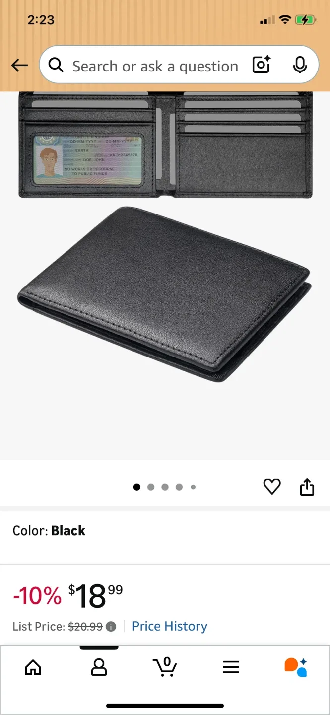 Black Leather Slim Bifold Wallet RFID protection - New image indicator(2)