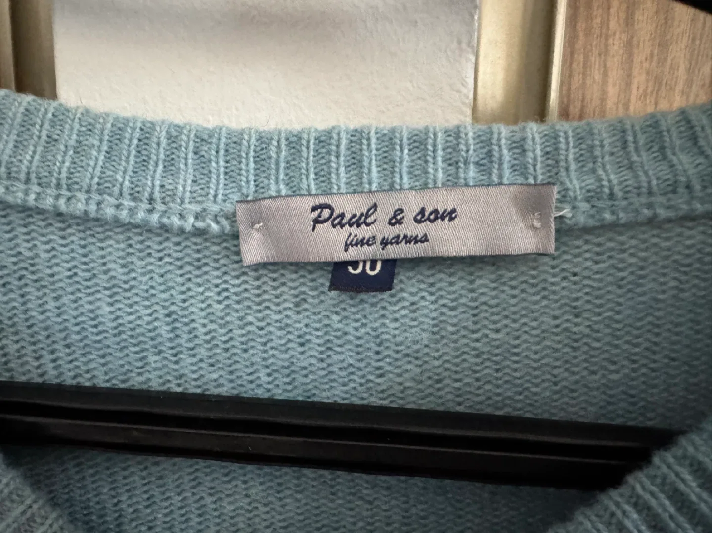 Paul & Son Fine Yarns Blue V-Neck Sweater, Size 50 image indicator(3)