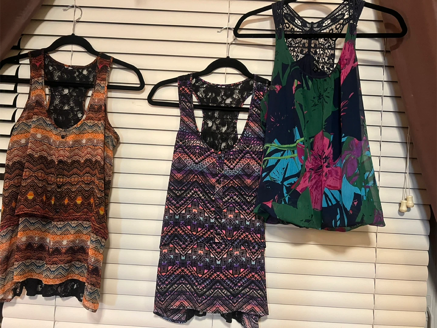 Patterned Tank Tops with Lace Back Detail