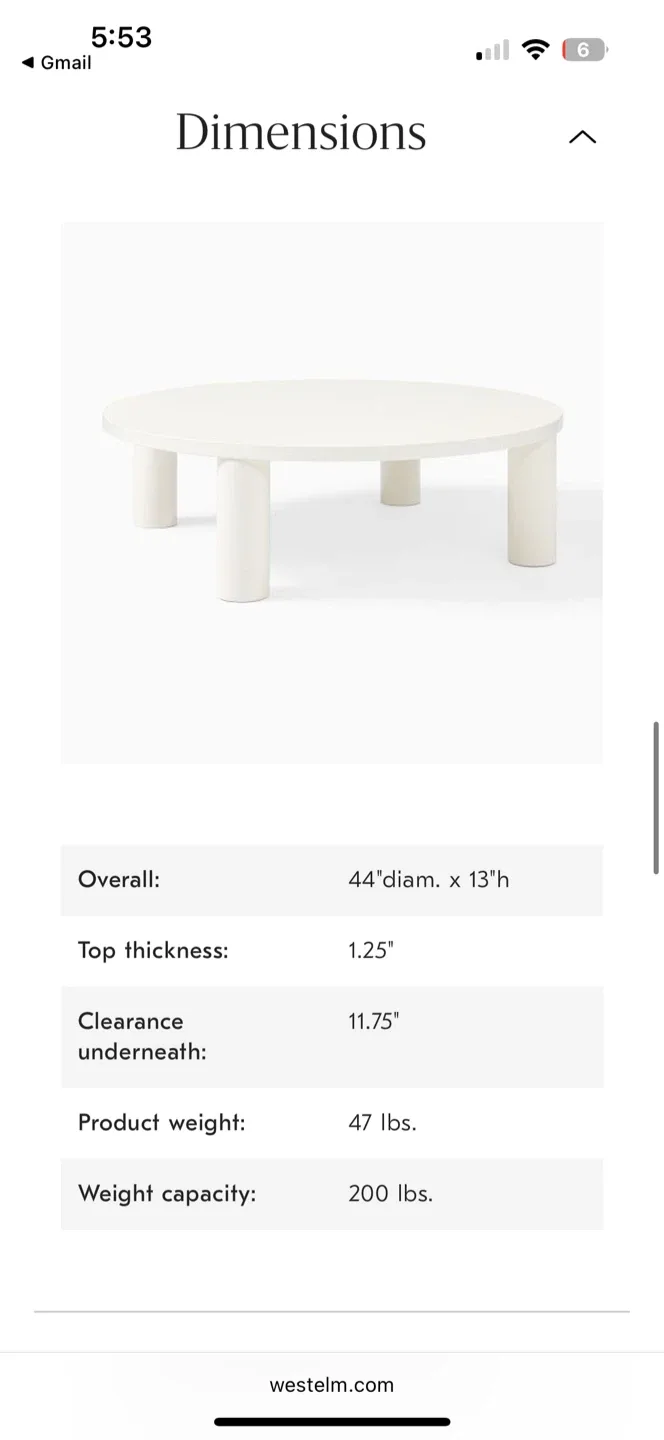 West Elm Hazel Round Coffee Table (44") image indicator(6)