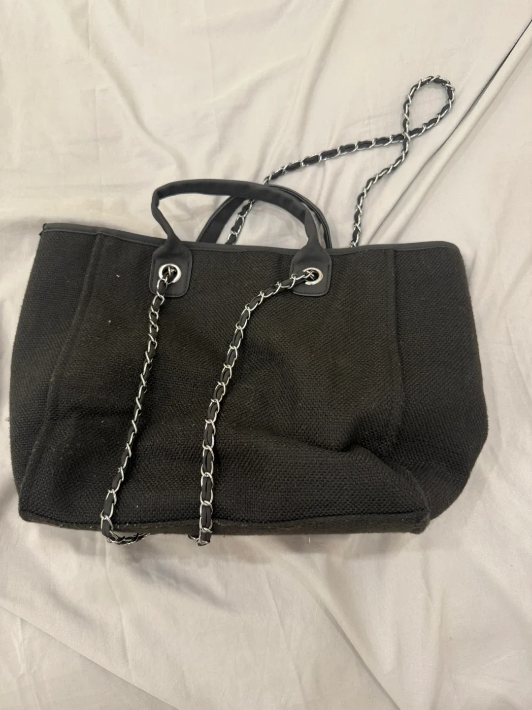 Black Tote Bag with Chain Straps thumbnail
