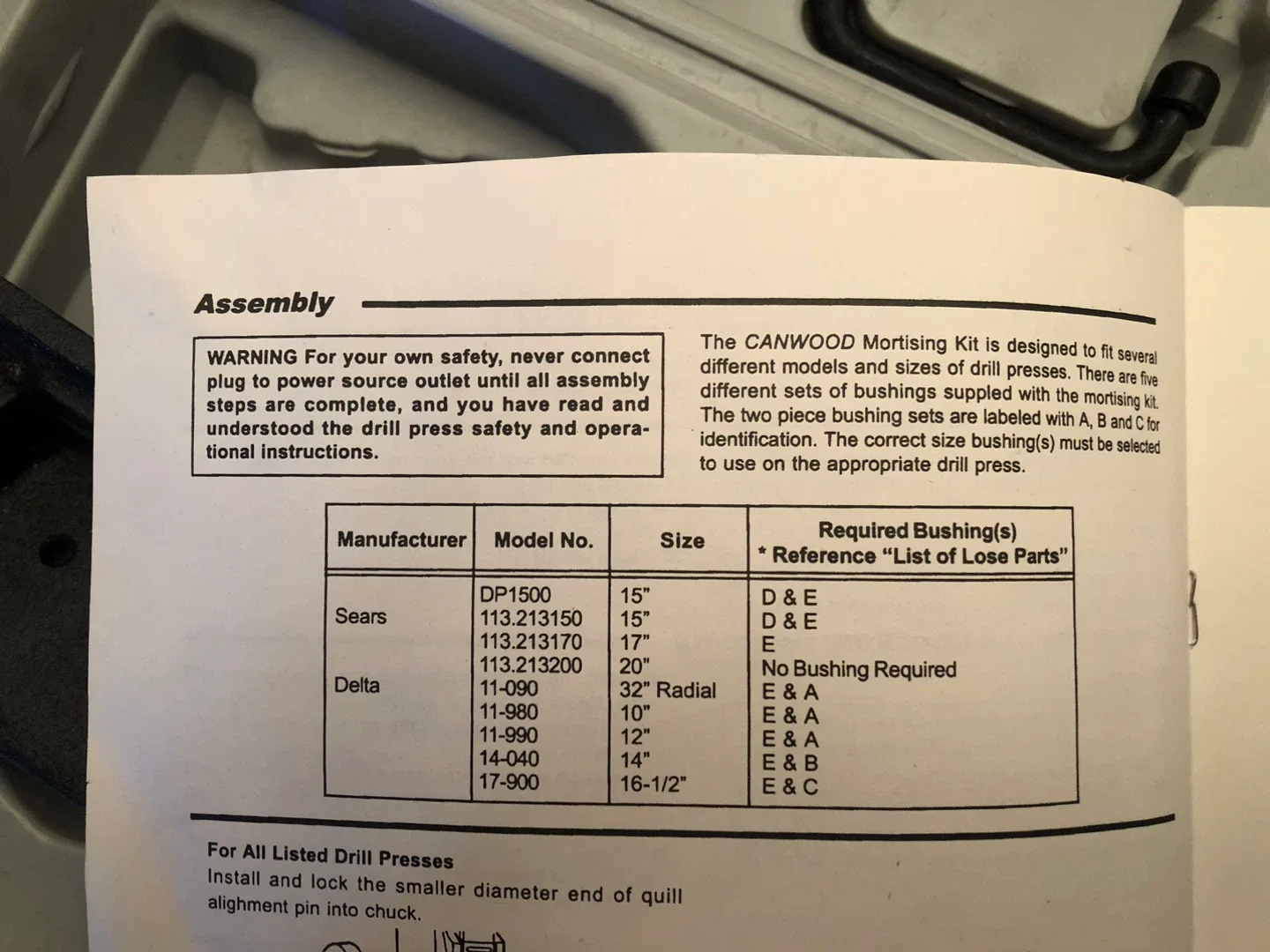 Drill Press Mortising Kit w manual -excellent condition image indicator(9)