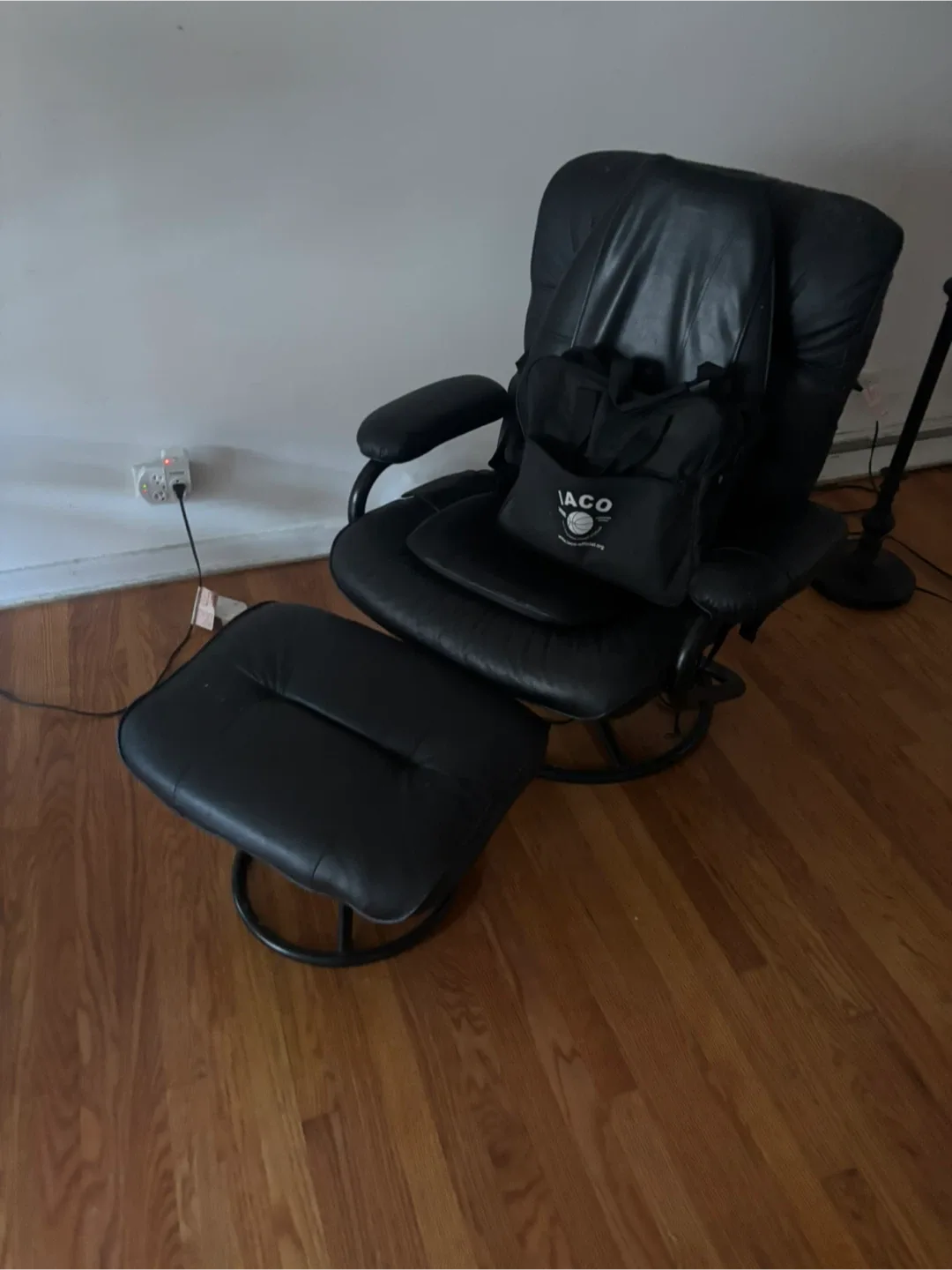 Black Leather Recliner Chair with Ottoman thumbnail