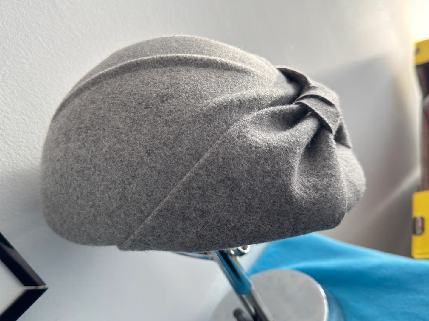 Grey Wool Cloche Hat with Bow Detail
