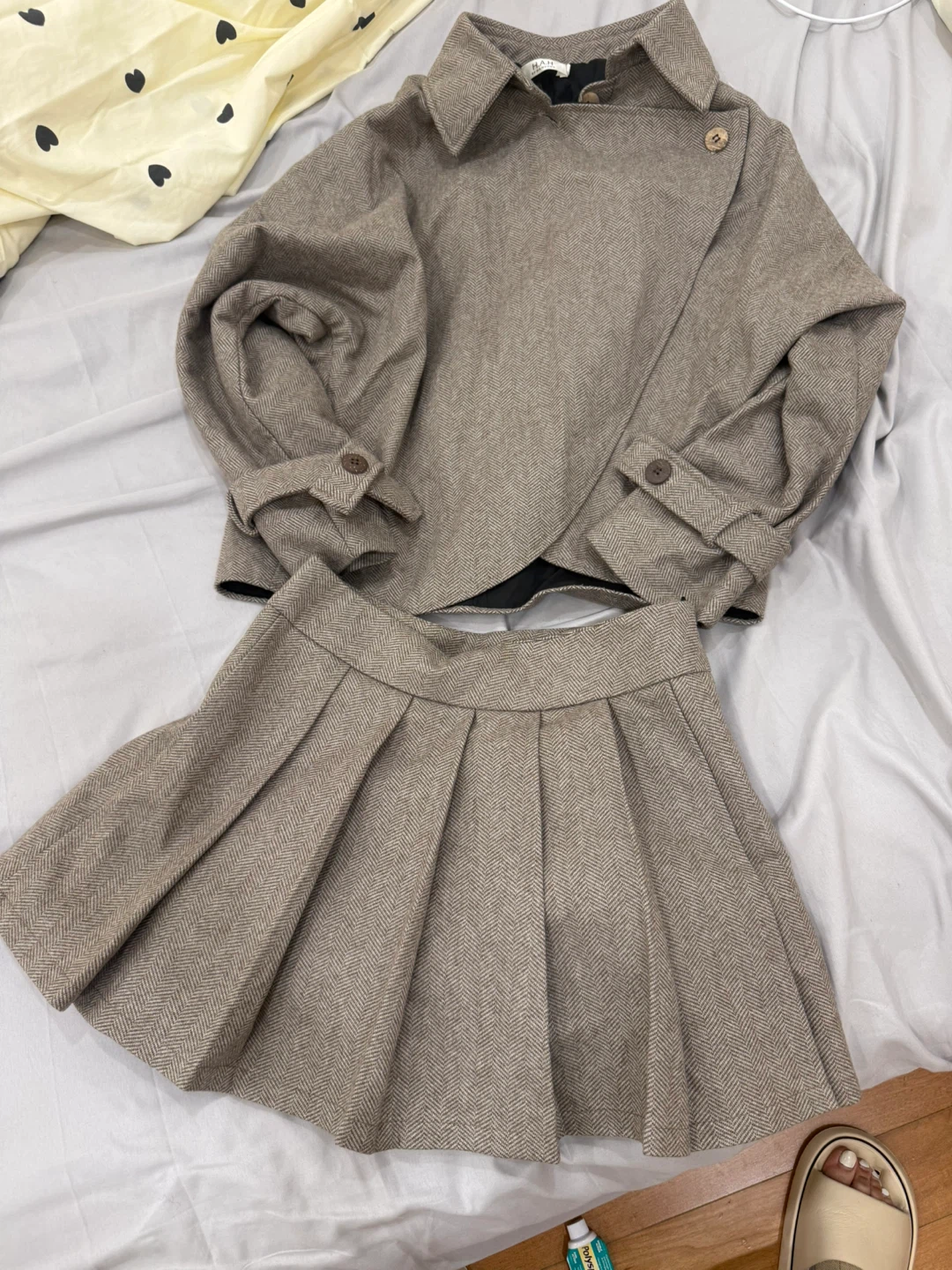 Brown Herringbone Skirt and Top Set
