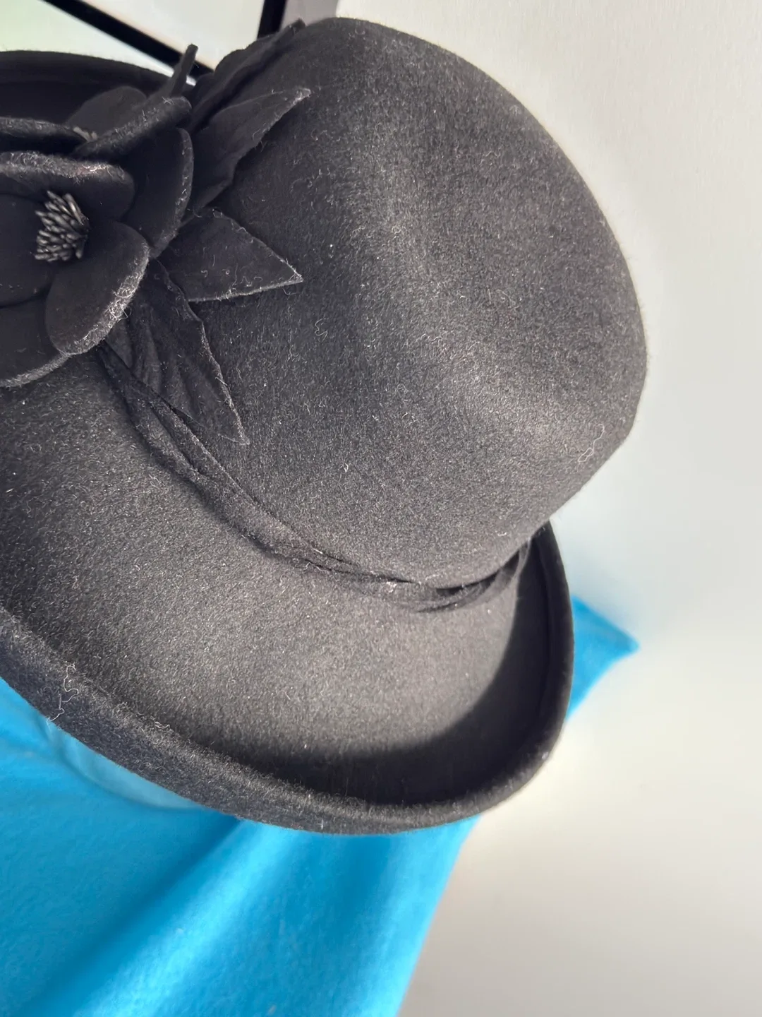 Black Wool Hat with Flower Detail image indicator(3)