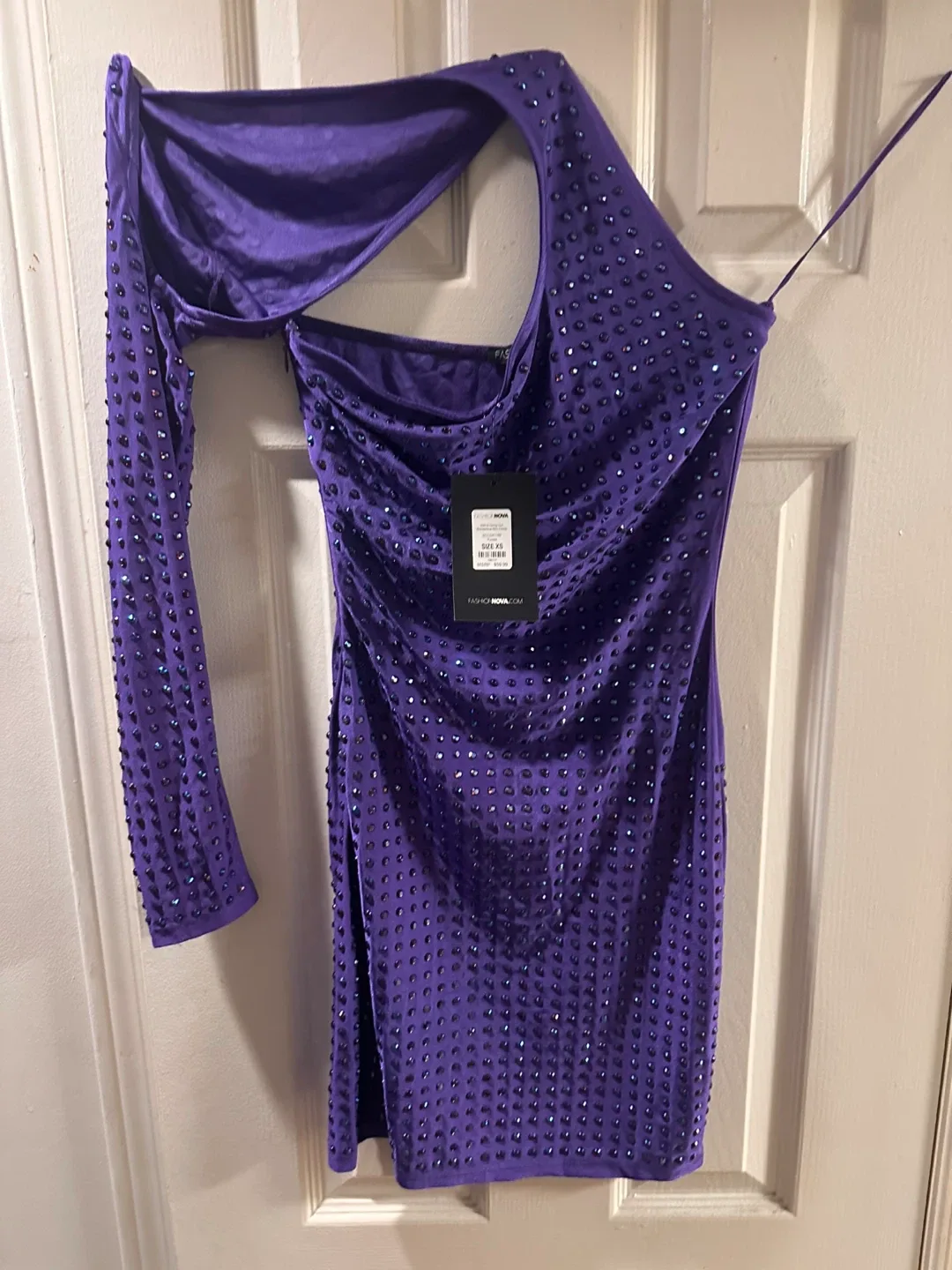 New Fashion Nova Going Out Rhinestone Dress XS Purple thumbnail