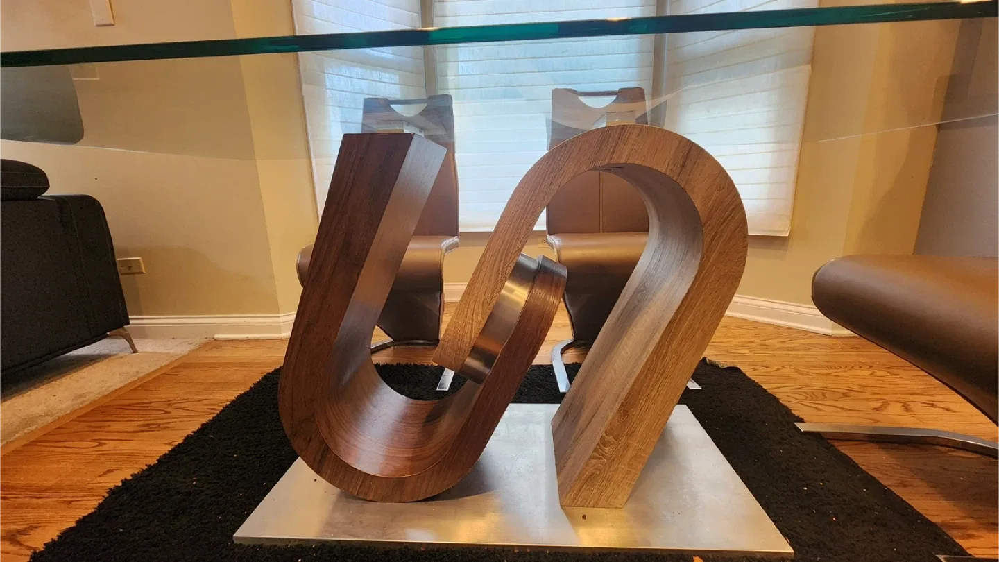 Glass Top Dining Table with Unique Wood Base image indicator(7)