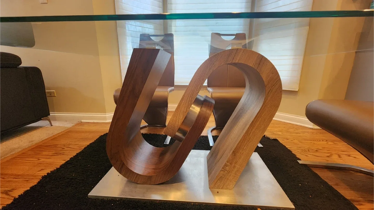 Glass Top Dining Table with Unique Wood Base image indicator(10)