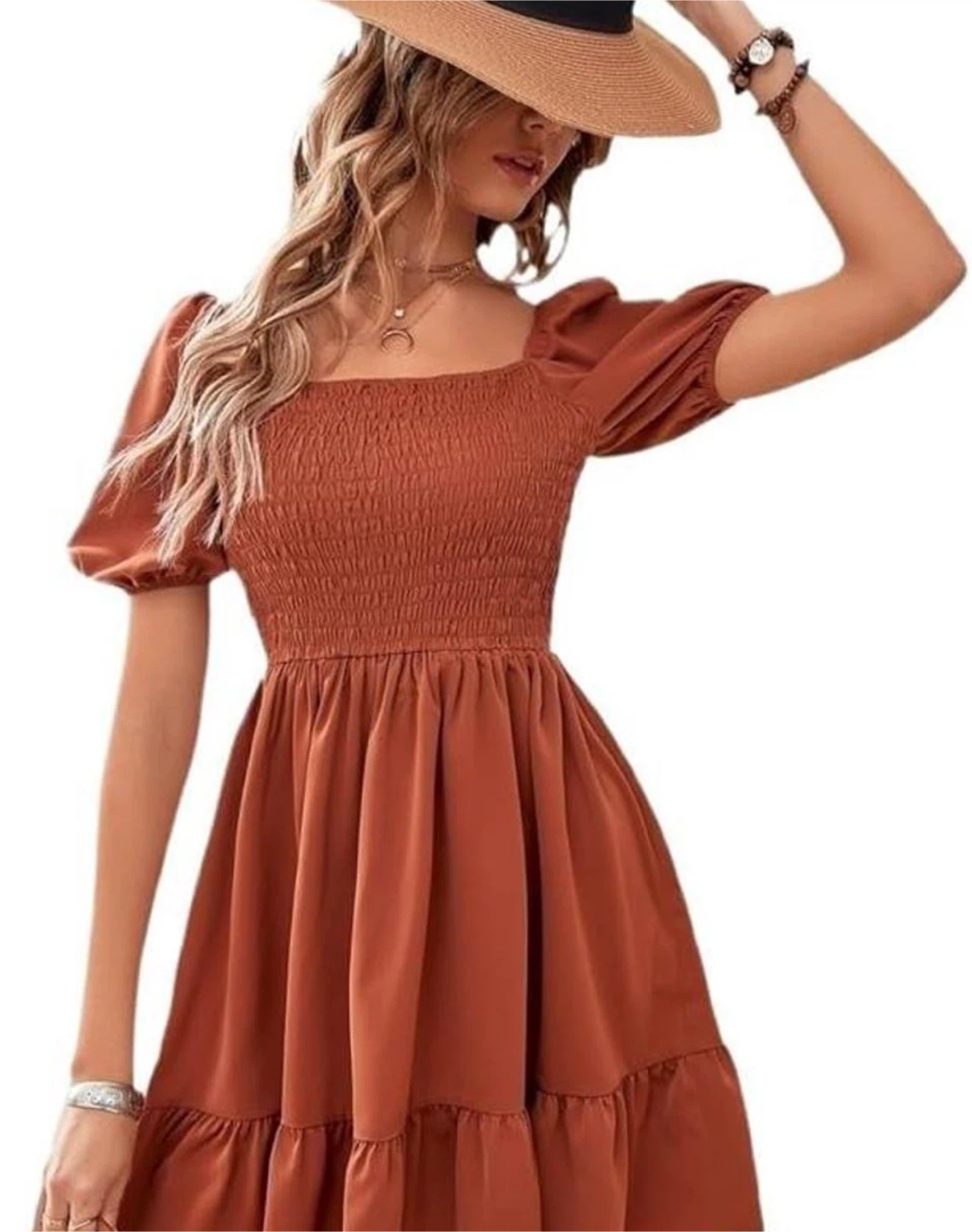 Smocked Bodice Ruffle Hem Mini Dress