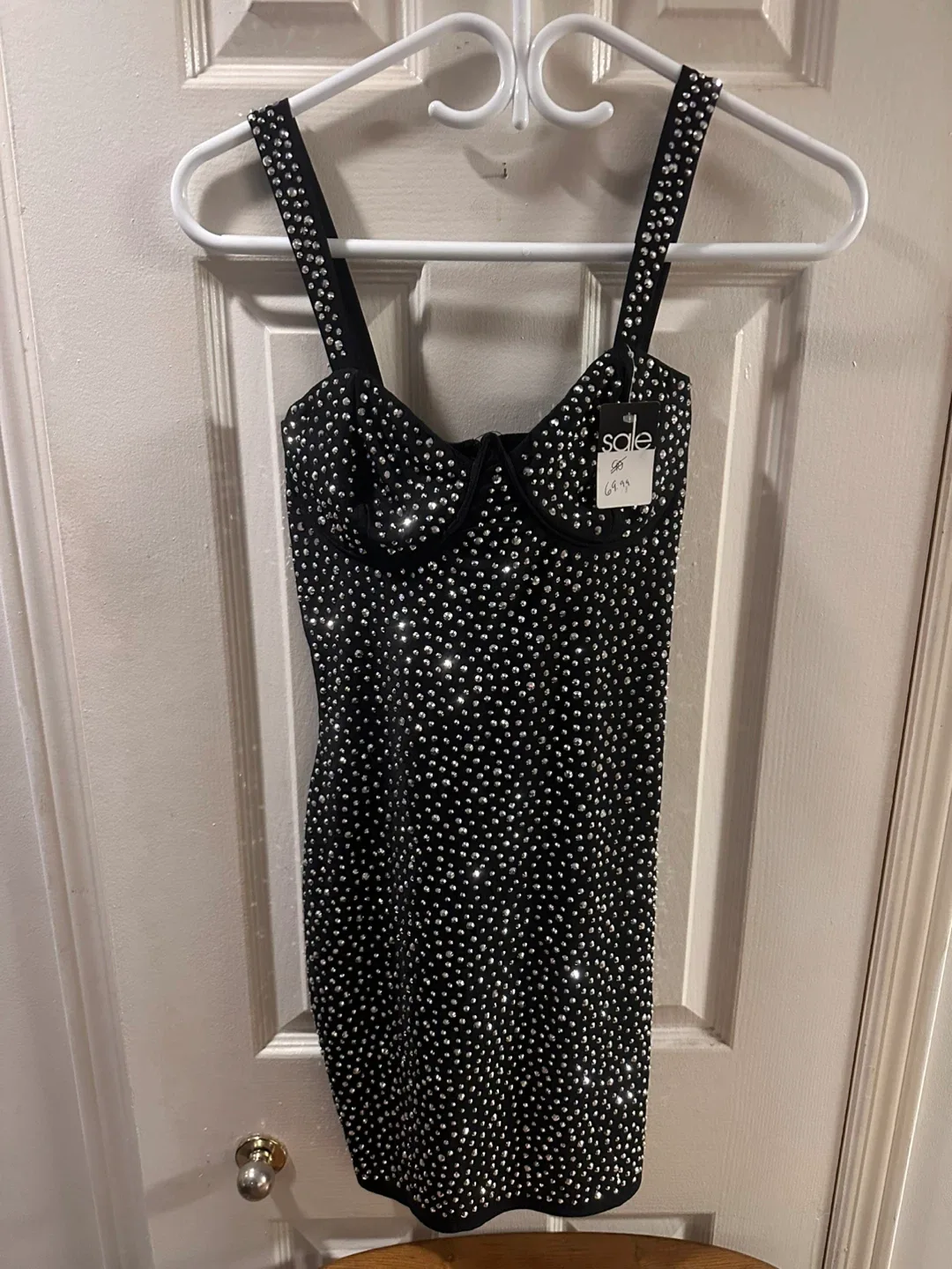 Sale Black Mini Dress with Rhinestones thumbnail