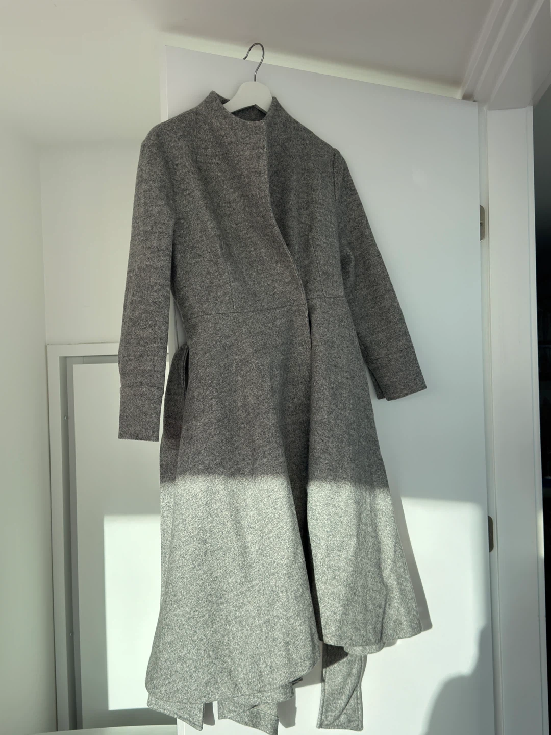 Grey Wool Blend Wrap Coat
