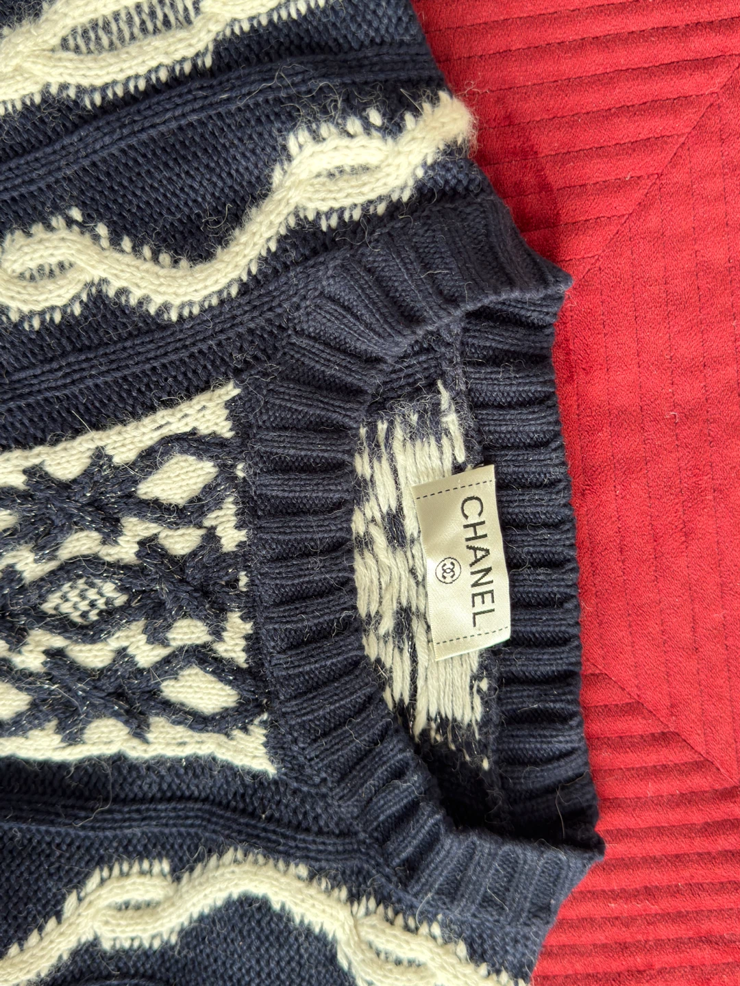 Chanel Blue & White Knit Sweater, Size 40 - photo 2