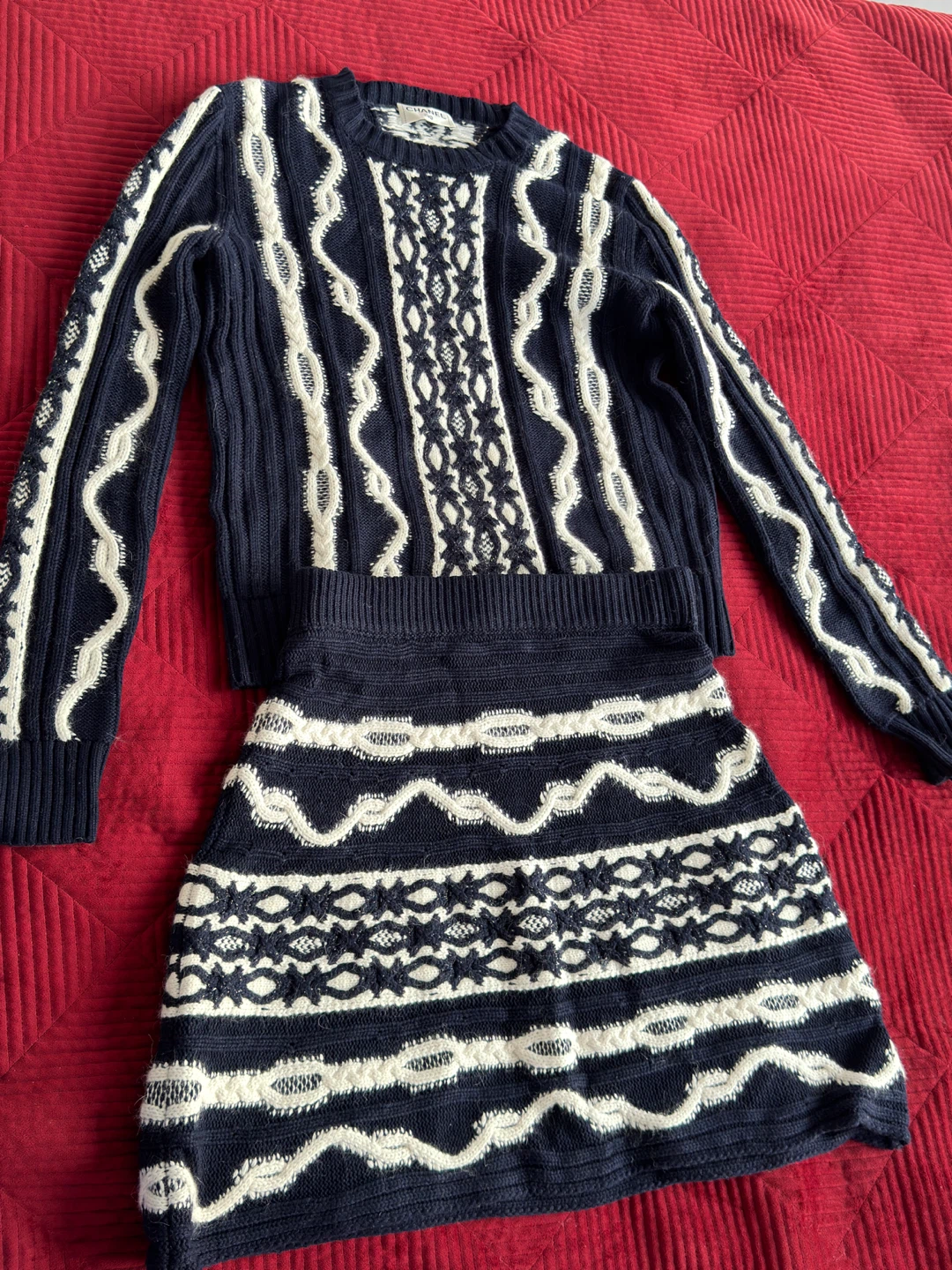 Chanel Blue & White Knit Sweater, Size 40