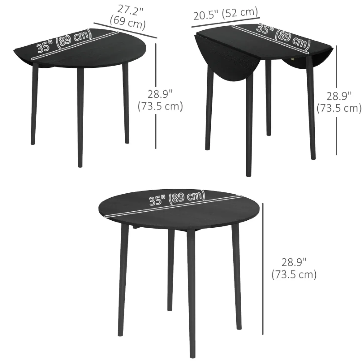 HOMCOM Folding Dining Table, Round Drop Leaf Kitchen image indicator(3)