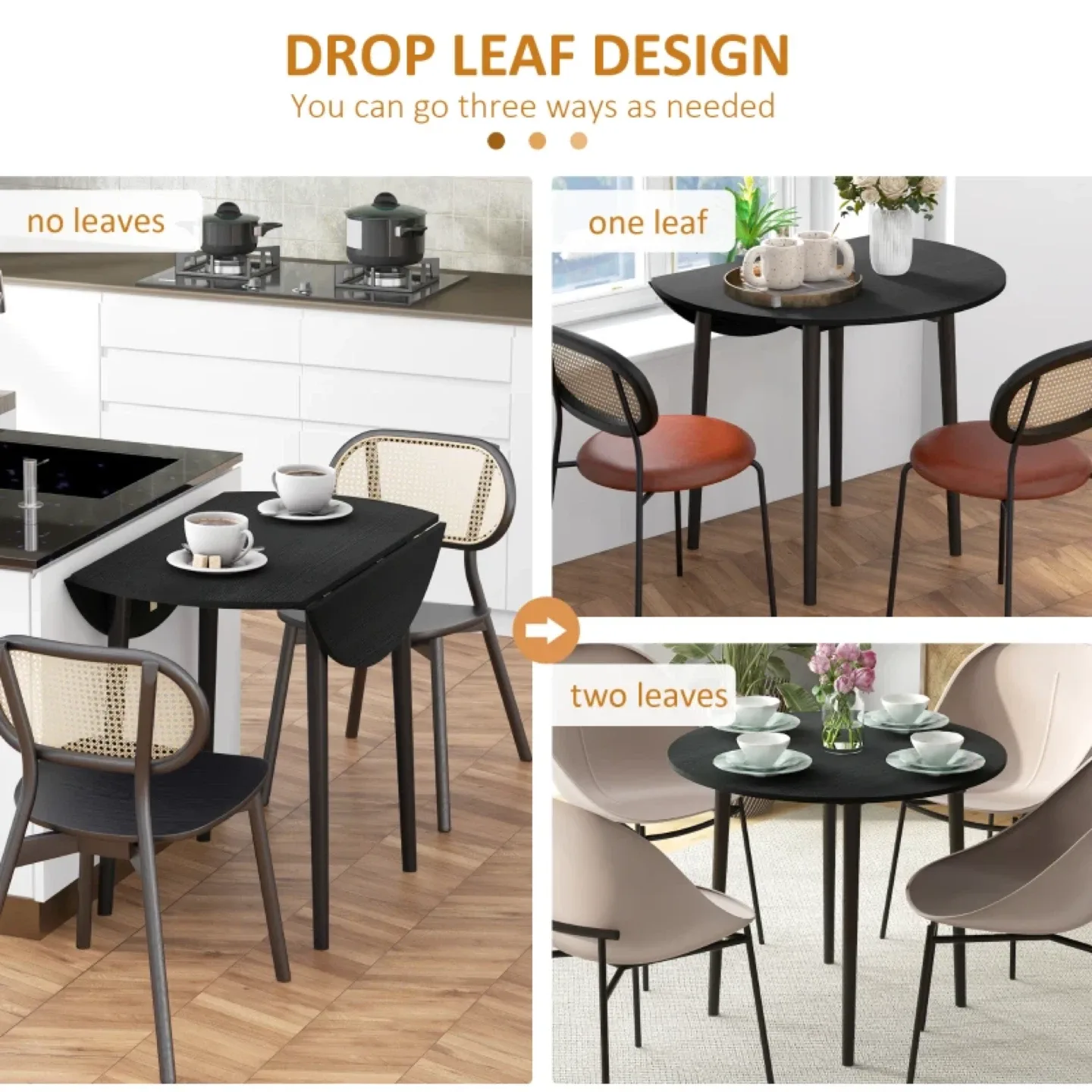 HOMCOM Folding Dining Table, Round Drop Leaf Kitchen image indicator(4)