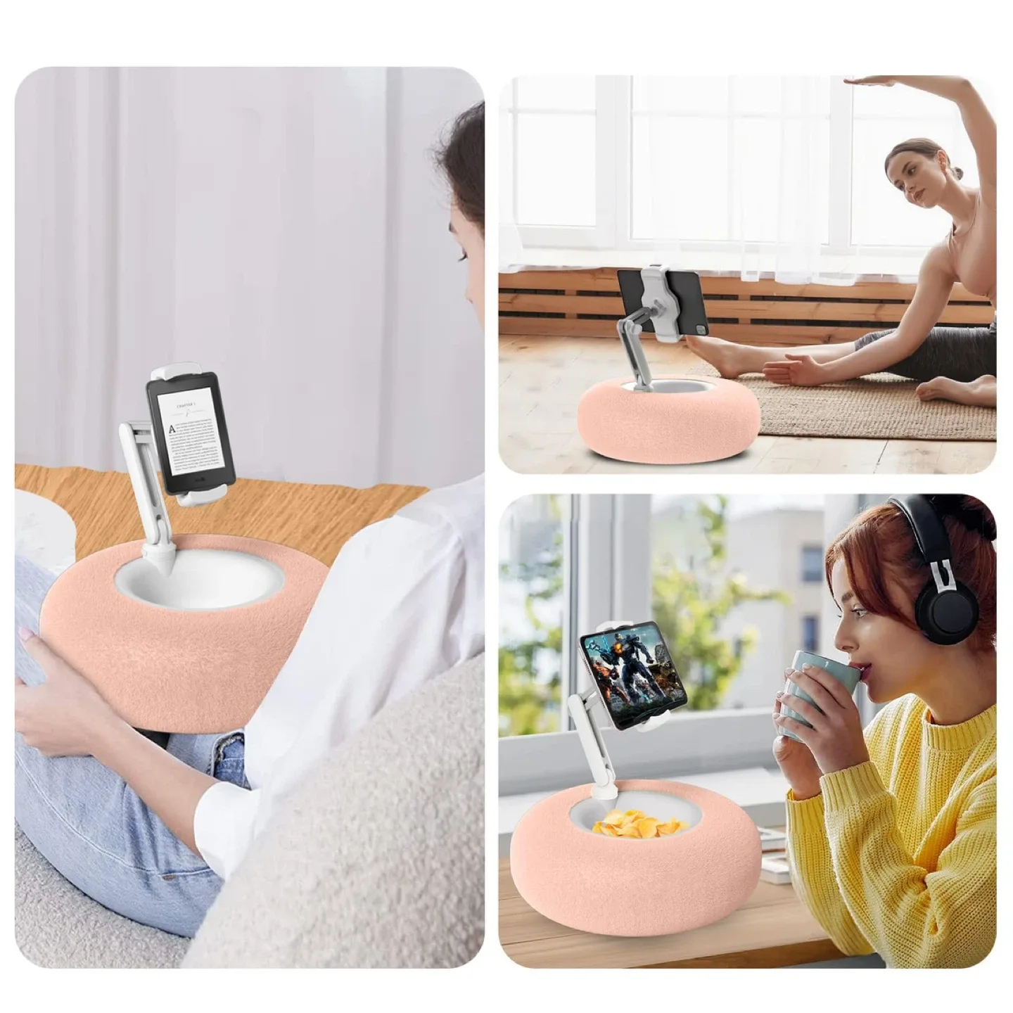 Kindle Tablet iPad Pillow Stand Holder w Snack Bowl for Lap image indicator(4)