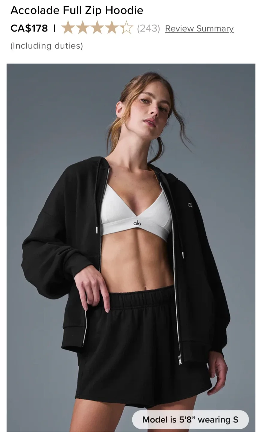 ALO Accolade Full Zip Hoodie - Black image indicator(5)