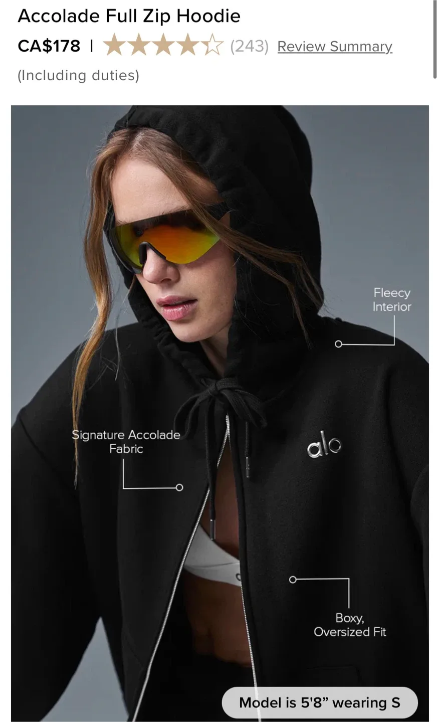 ALO Accolade Full Zip Hoodie - Black image indicator(4)