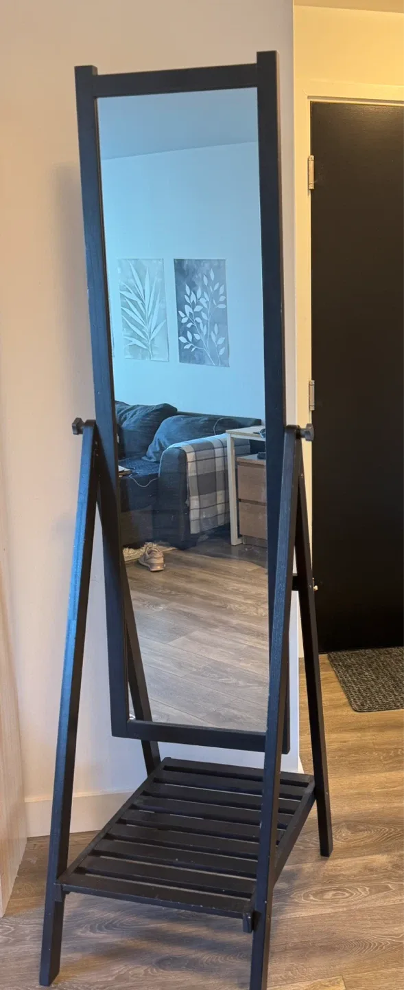 Black Standing Mirror with Shelf image indicator(2)