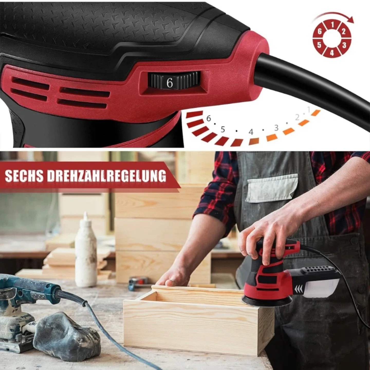 3.0-Amp 5-Inch Orbital Sander With 12 Pcs Sandpapers image indicator(4)