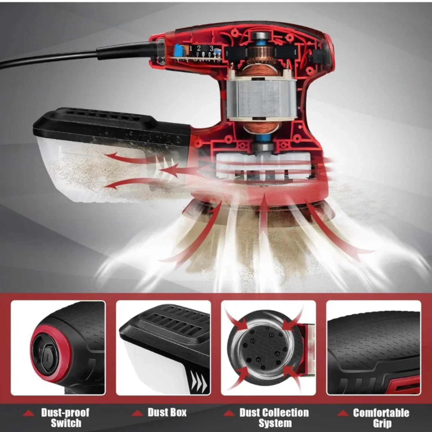 3.0-Amp 5-Inch Orbital Sander With 12 Pcs Sandpapers image indicator(3)