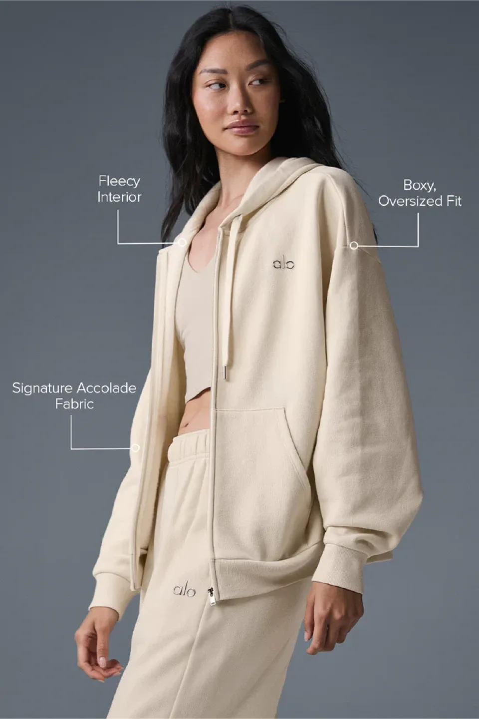 ALO Accolade Full Zip Hoodie - Oatmilk, Small image indicator(4)